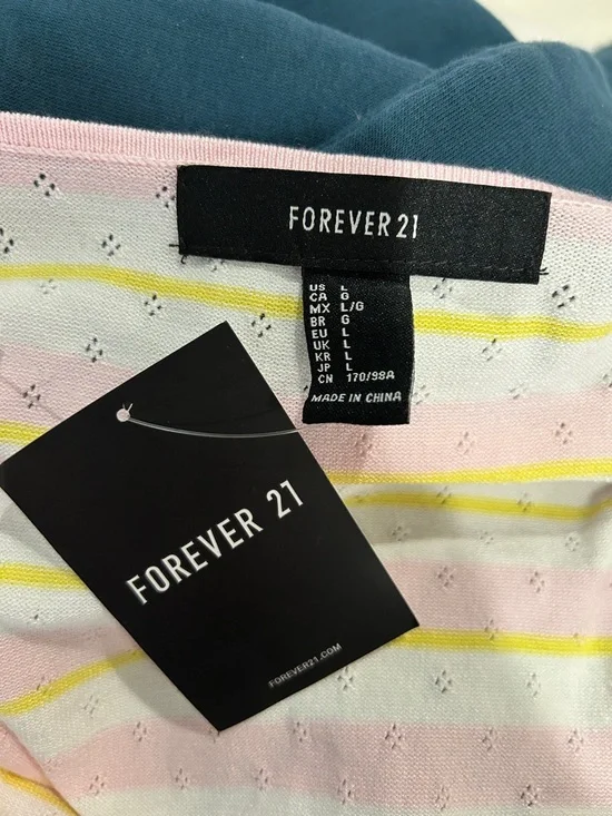 NWT Forever 21 Striped Pink & Yellow V-Neck Knit Cami Top size L - Picture 6 of 7